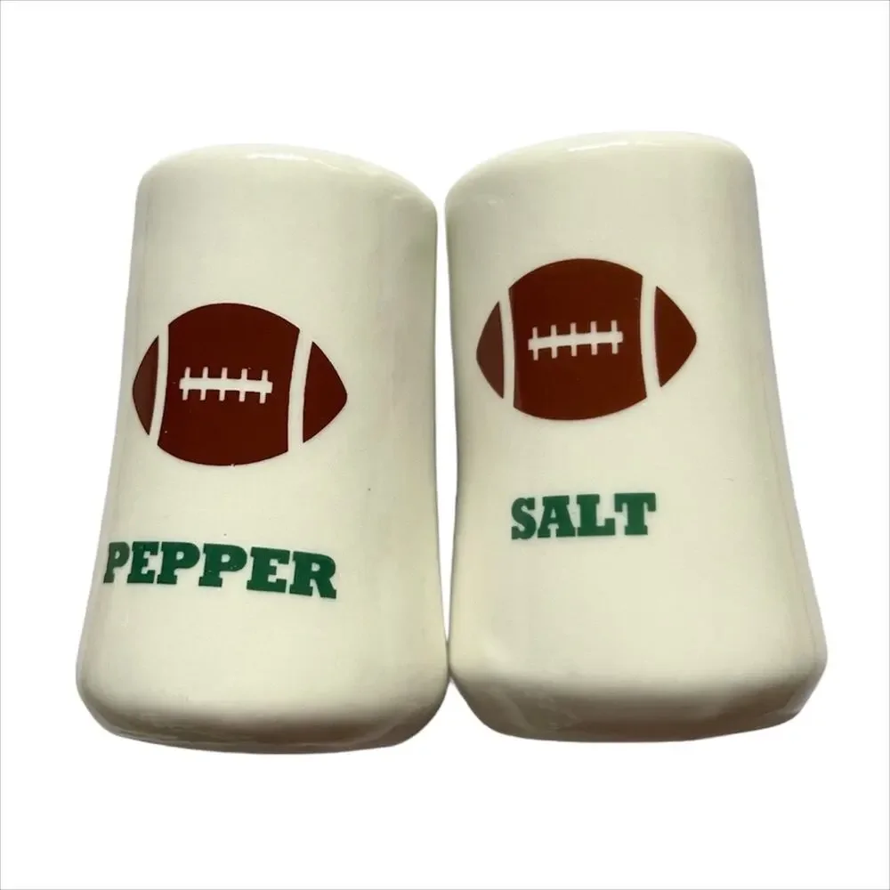 New Gartner Studios Ceramic Football Salt and Pepper Shakers Set NIB